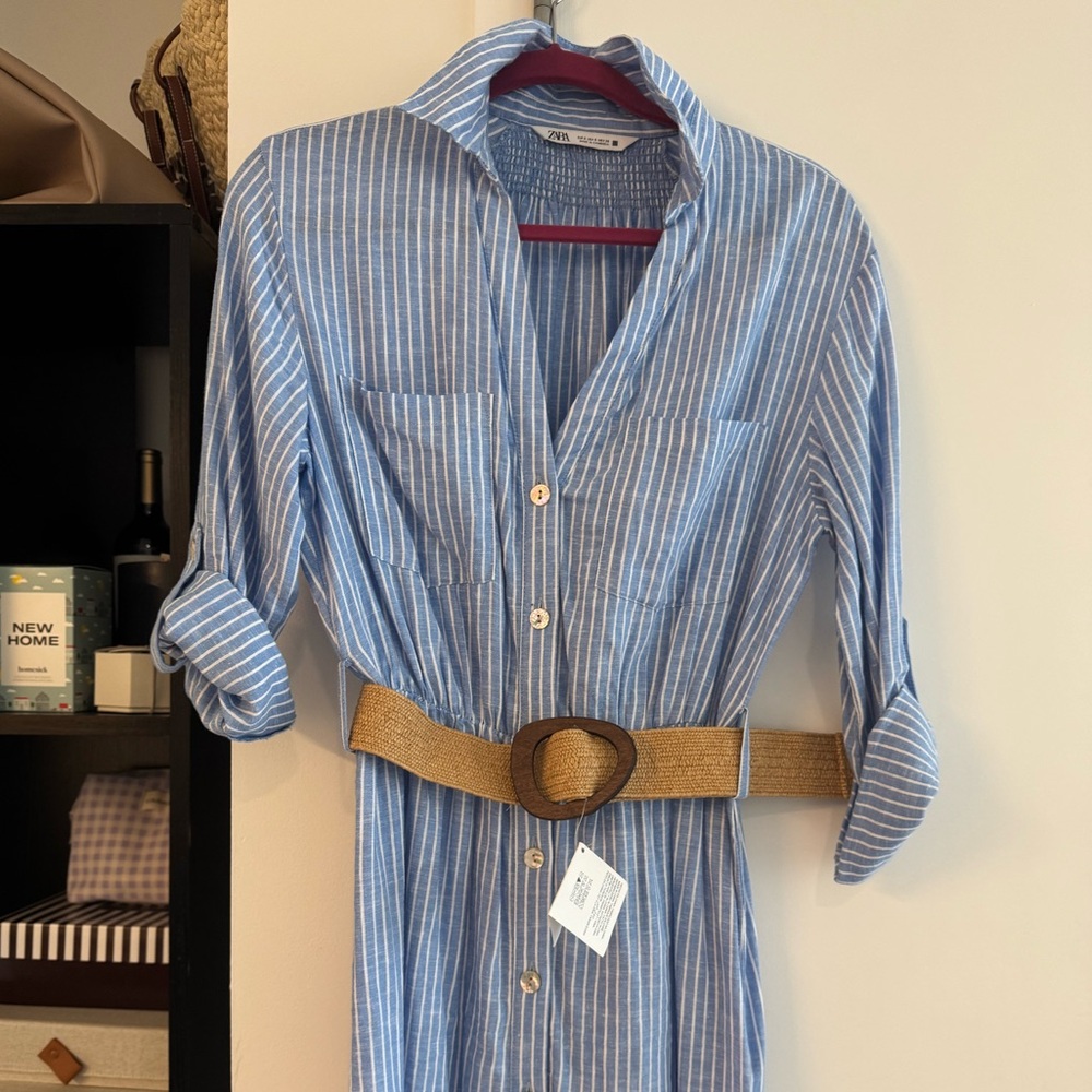 Zara Linen Blend Belted Shirt Dress - Picture 9 of 9